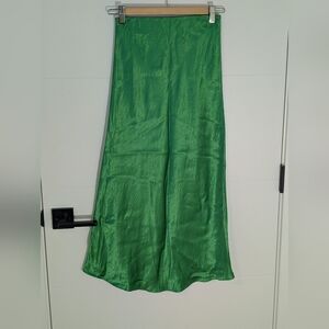 Babaton Bright Green Slip Satin Maxi Skirt | Size 2